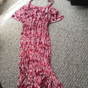 Red and white maxi dress